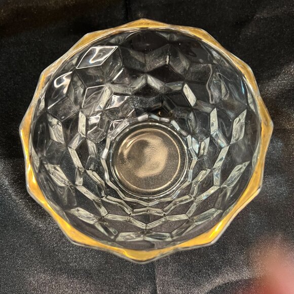 VTG Jeannette Glass Cube Cubist Pattern Mayonnaise Bowl and Underplate Gold Rim - Picture 10 of 13